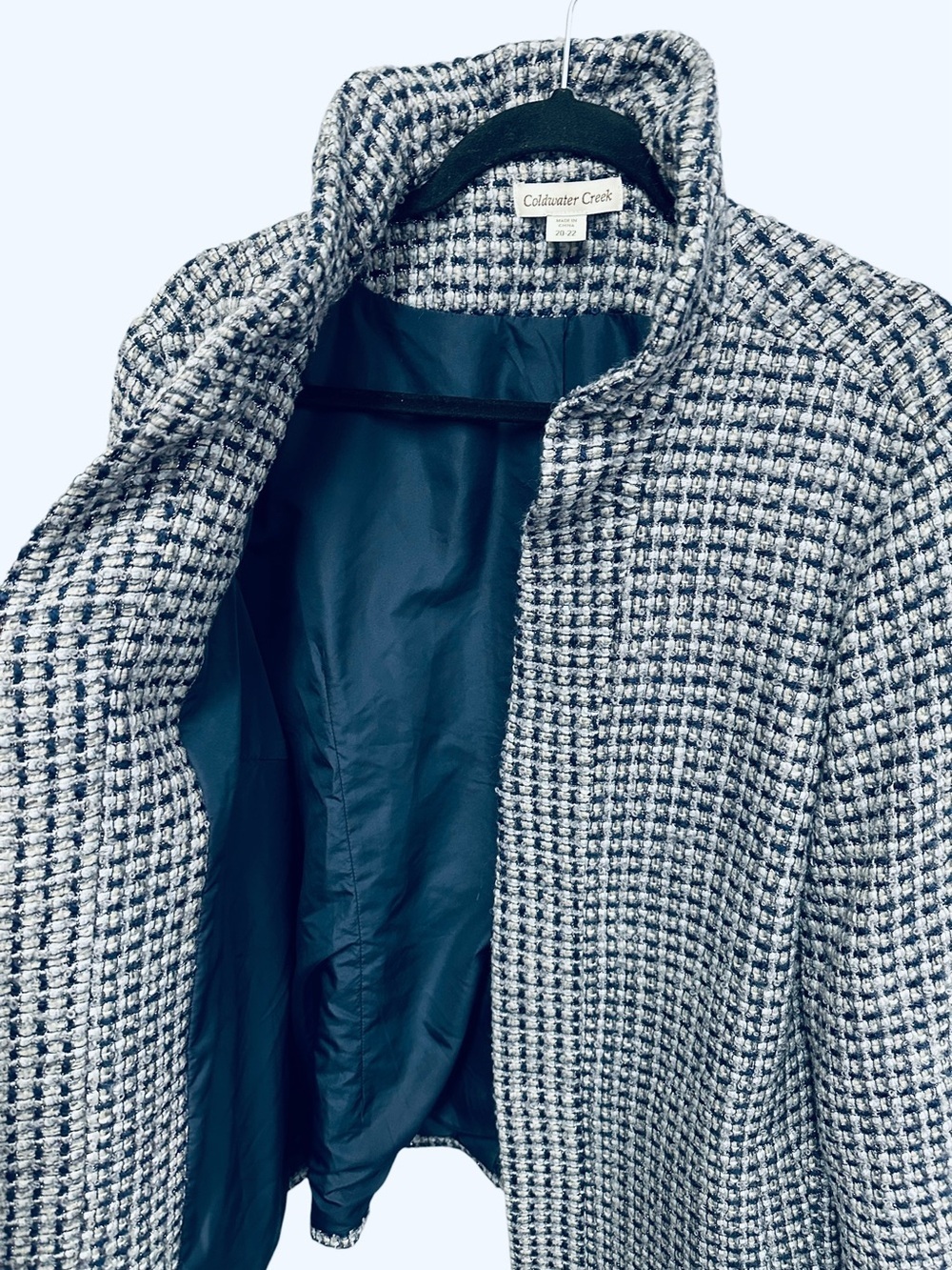 Coldwater Creek open front wool blend tweed blazer blue grey metallic Size 20/22 - Picture 7 of 12